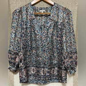 JOIE - Frazier Mixed-Print Silk Metallic Abstract Blouse (Size XXS)